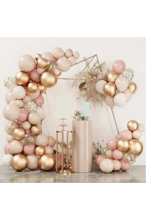 Zincir Balon Seti Retro Pembe-Deniz Kumu-Krom Gold-Şeffaf 60Adet +BalonŞeridi + 10GrGoldPul