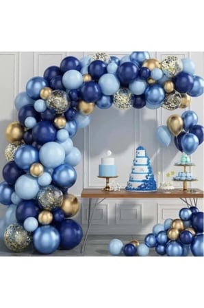 Zincir Balon Seti Krom Gold-Lacivert-Pastel Mavi-Şeffaf 60 Adet +BalonŞeridi + 10GrBalonPulu
