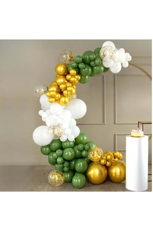 Zincir Balon Seti Krom Gold-Okaliptus-Beyaz-Şeffaf 100 Adet +Balon Şeridi + 10 Gr Gold Pul