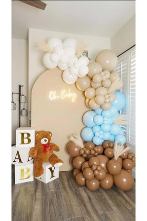 Zincir Balon Seti Deniz Kumu-Beyaz-Karamel-Makaron Mavi 4 Renk 60 Adet +Balon Şeridi 