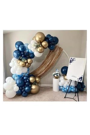 Zincir Balon Seti Gece Mavisi-Metalik Açık Mavi-Beyaz-Krom Gold 4 Renk 100 Adet +Balon Şeridi 