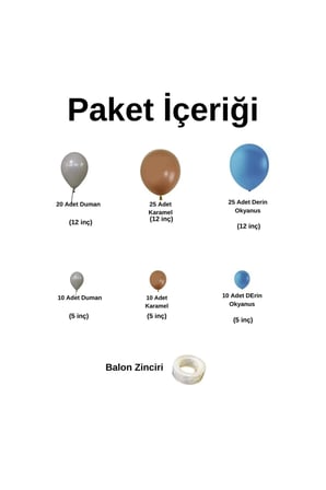 Zincir Balon Seti Karamel-Derin Okyanus-Duman 3 Renk 100 Adet +Balon Şeridi 