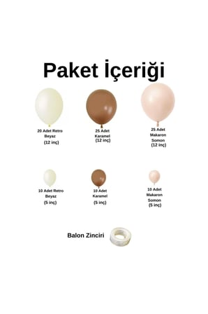 Zincir Balon Seti Karamel-Retro Beyaz-Makaron Somon 3 Renk 100 Adet +Balon Şeridi 