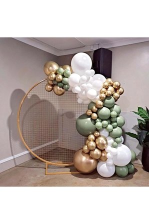 Zincir Balon Seti Kış Yeşili-Beyaz-Krom Gold 3 Renk 100 Adet +Balon Şeridi 