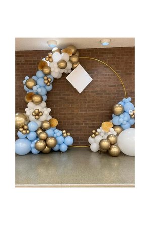 Zincir Balon Seti Makaron Mavi-Beyaz-Krom Gold 3 Renk 100 Adet +Balon Şeridi 