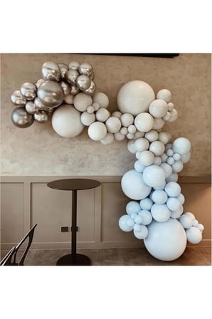 Zincir Balon Seti Krom Gümüş-Duman-Makaron Mavi 3 Renk 60 Adet +Balon Şeridi 