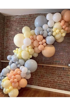 Zincir Balon Seti Makaron Somon-Makaron Sarı-Beyaz-Gri 4 Renk 100 Adet + Balon Şeridi 