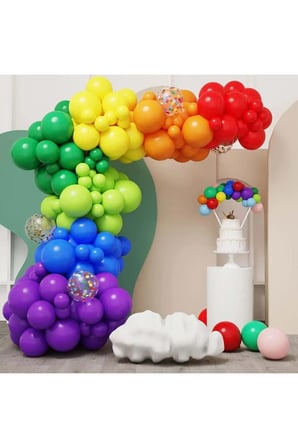 Zincir Balon Seti Mor-Mavi-Fıstık Yeşili-Yeşil-Turuncu-Kırmızı-Sarı 7 Renk 60 Adet + Balon Şeridi 