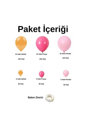 Zincir Balon Seti Şeftali-Fuşya-Şeker Pembe 3 Renk 60 Adet+Balon Şeridi 