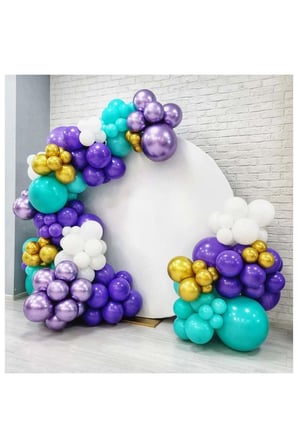 Zincir Balon Seti Turkuaz-Krom Gold-Beyaz-Mor 4 Renk 60 Adet+Balon Şeridi 