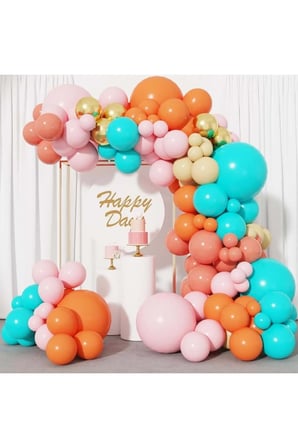 Zincir Balon Seti Turuncu-Pembe-Turkuaz-Retro Pembe-Makaron Sarı 5 Renk 60 Adet+Balon Şeridi 