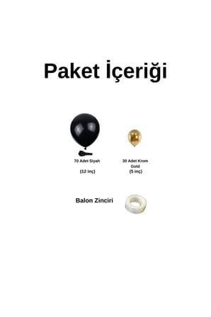 Zincir Balon Seti Pastel Siyah- Krom Gold 100 Adet +Balon Şeridi 