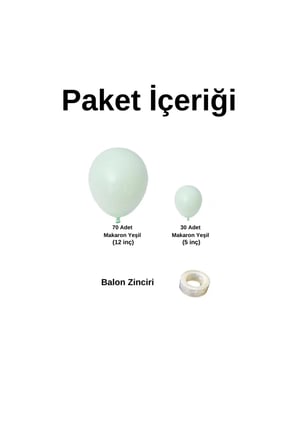 Zincir Balon Seti Makaron Yeşil 100 Adet +Balon Şeridi 