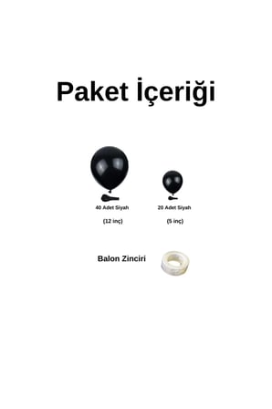 Zincir Balon Seti Pastel Siyah 60 Adet +Balon Şeridi 