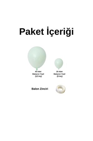 Zincir Balon Seti Makaron Yeşil 60 Adet +Balon Şeridi 