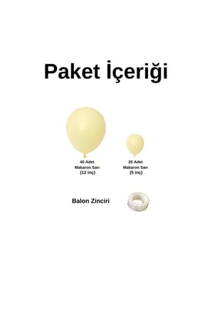 Zincir Balon Seti Makaron Sarı 60 Adet +Balon Şeridi 