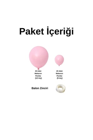 Zincir Balon Seti Makaron Pembe 60 Adet +Balon Şeridi 