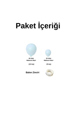 Zincir Balon Seti Makaron Mavi 60 Adet +Balon Şeridi 