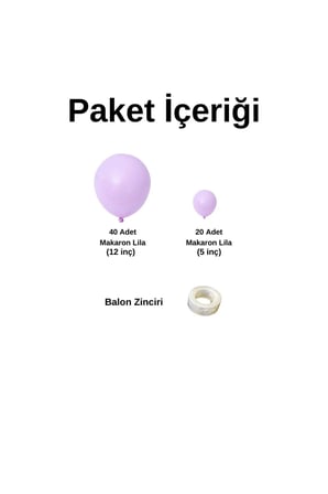 Zincir Balon Seti Makaron Lila 60 Adet +Balon Şeridi 