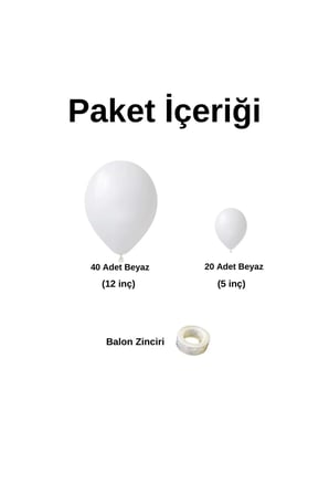 Zincir Balon Seti Pastel Beyaz 60 Adet +Balon Şeridi 