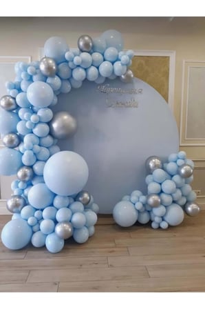 Zincir Balon Seti Makaron Mavi - Krom Gümüş 60 Adet +Balon Şeridi 