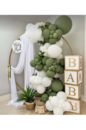 Zincir Balon Seti Retro Okaliptus-Pastel Beyaz 2 Renk 60 Adet +1 Adet Balon Şeridi 