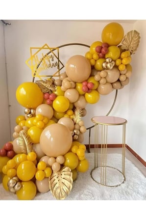 Zincir Balon Seti Krom Gold-Yanık Turuncu-Zerdeçal-Çöl Kumu 100 Ad+Balon Şeridi 