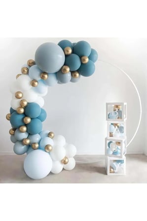 Zincir Balon Seti Beyaz-Fırtına Mavi-Krom Gold-Derin Okyanus 4 Renk 100 Adet +Balon Şeridi 