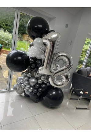 Zincir Balon Seti 18 Gümüş Folyo Balon-Siyah-Krom Gümüş-Metalik Beyaz 60 Adet +Balon Şeridi 