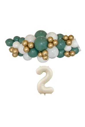 Mini Zincir Balon Seti Ada Çayı-Beyaz-Krom Gold+2 34inç Krem Folyo 30 Adet +Balon Şeridi 