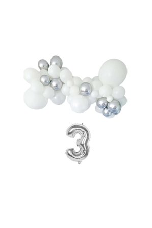 Mini Zincir Balon Seti Beyaz-Krom Gümüş+3 34inç Gümüş Folyo 30 Adet +Balon Şeridi 