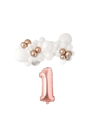 Mini Zincir Balon Seti Beyaz-Krom Rose Gold+1 34inç Rose Gold Folyo 30 Adet +Balon Şeridi 