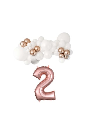 Mini Zincir Balon Seti Beyaz-Krom Rose Gold+2 34inç Rose Gold Folyo 30 Adet +Balon Şeridi 