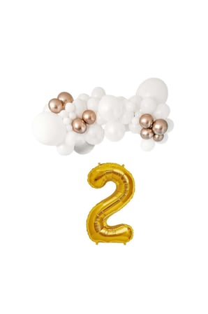 Mini Zincir Balon Seti Beyaz-Krom Rose Gold+2 34inç Gold Folyo 30 Adet +Balon Şeridi 