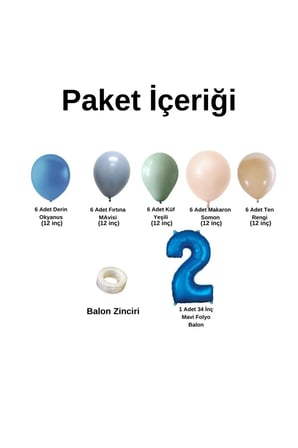 ZincirSeti D.Okyanus-FırtınaMavi-Küfyeşil-M.Somon-Ten+2 34inç Mavi FolyoBalon 30Adet+BalonŞeridi