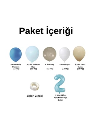 ZincirSeti DerinOkyanus-M.Mavi-Taş-Beyaz-DenizKumu+2 34inç A.Mavi FolyoBalon 30Adet+BalonŞeridi