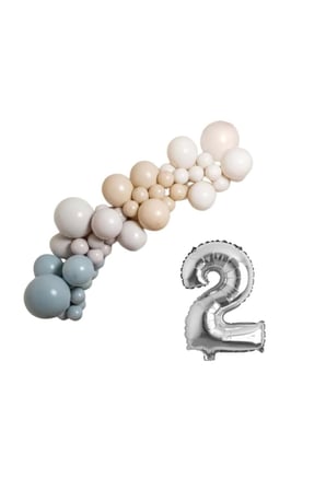 MiniZincirBalonSeti FırtınaMavisi-Duman-ÇölKumu-R.Beyaz+2 34inç GümüşFolyoBalon 30Adet+BalonŞerid