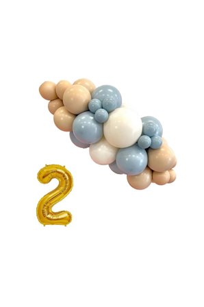 Mini Zincir Balon Seti Fırtına Mavisi-Çöl Kumu-Beyaz+2 34 inç Gold Folyo Balon 30 Adet +Balon Şeridi 