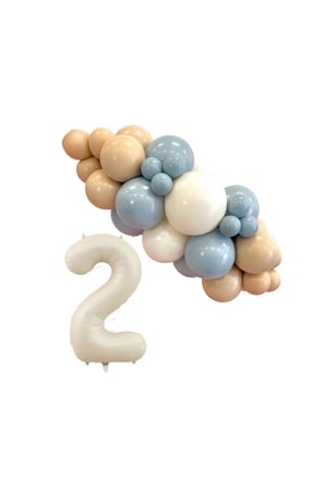 Mini Zincir Balon Seti Fırtına Mavisi-Çöl Kumu-Beyaz+2 34 inç Krem Folyo Balon 30 Adet +Balon Şeridi 