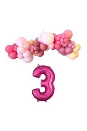 MiniZincirBalonSeti Fuşya-M.Pembe-R.Pembe-Şeftali+3 34inç PembeFolyoBalon 30Adet+BalonŞerid