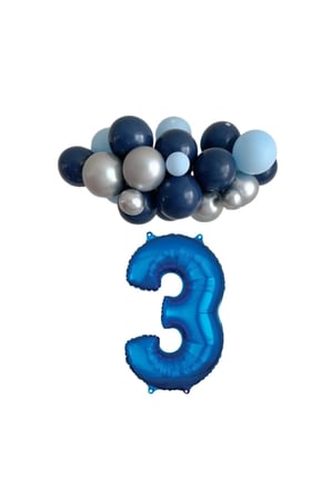 Mini Zincir Balon Seti Gece Mavisi-Krom Gümüş-Açık Mavi+3 34inç Mavi Folyo  30 Adet +Balon Şeridi 