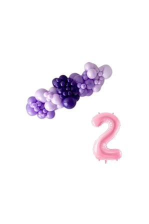 Mini Zincir Balon Seti Lila-MakaronLila-Mor+2 34 inç Açık Pembe Folyo Balon 30 Adet +Balon Şeridi 