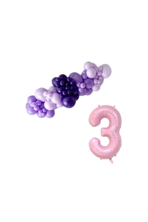 Mini Zincir Balon Seti Lila-MakaronLila-Mor+3 34 inç Açık Pembe Folyo Balon 30 Adet +Balon Şeridi 