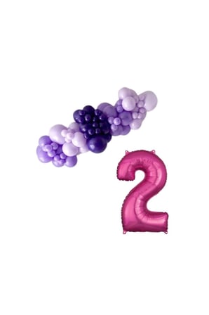 Mini Zincir Balon Seti Lila-MakaronLila-Mor+2 34 inç Pembe Folyo Balon 30 Adet +Balon Şeridi 