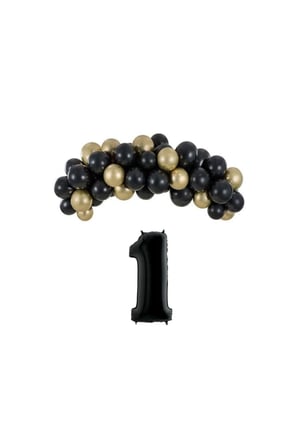Mini Zincir Balon Seti Siyah-Krom gold+1 34inç Siyah Folyo 30 Adet +Balon Şeridi 
