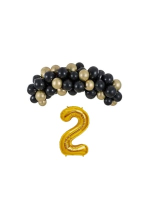 Mini Zincir Balon Seti Siyah-Krom gold+2 34inç Gold Folyo 30 Adet +Balon Şeridi 