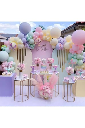 Zincir Balon Seti Makaron Yeşil-Pembe-Lila-Sarı  60 Adet + Balon Şeridi 