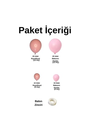 Zincir Balon Seti Makaron Pembe-Rosewood 2 Renk 60 Adet +Balon Şeridi 