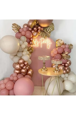 Zincir Balon Seti Rose Gold-Deniz Kumu-Rosewood 3 Renk 60 Adet +Balon Şeridi 