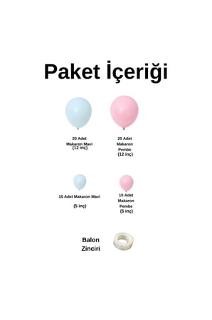 Zincir Balon Seti Makaron Pembe-Makaron Mavi 2 Renk 60 Adet +Balon Şeridi 
